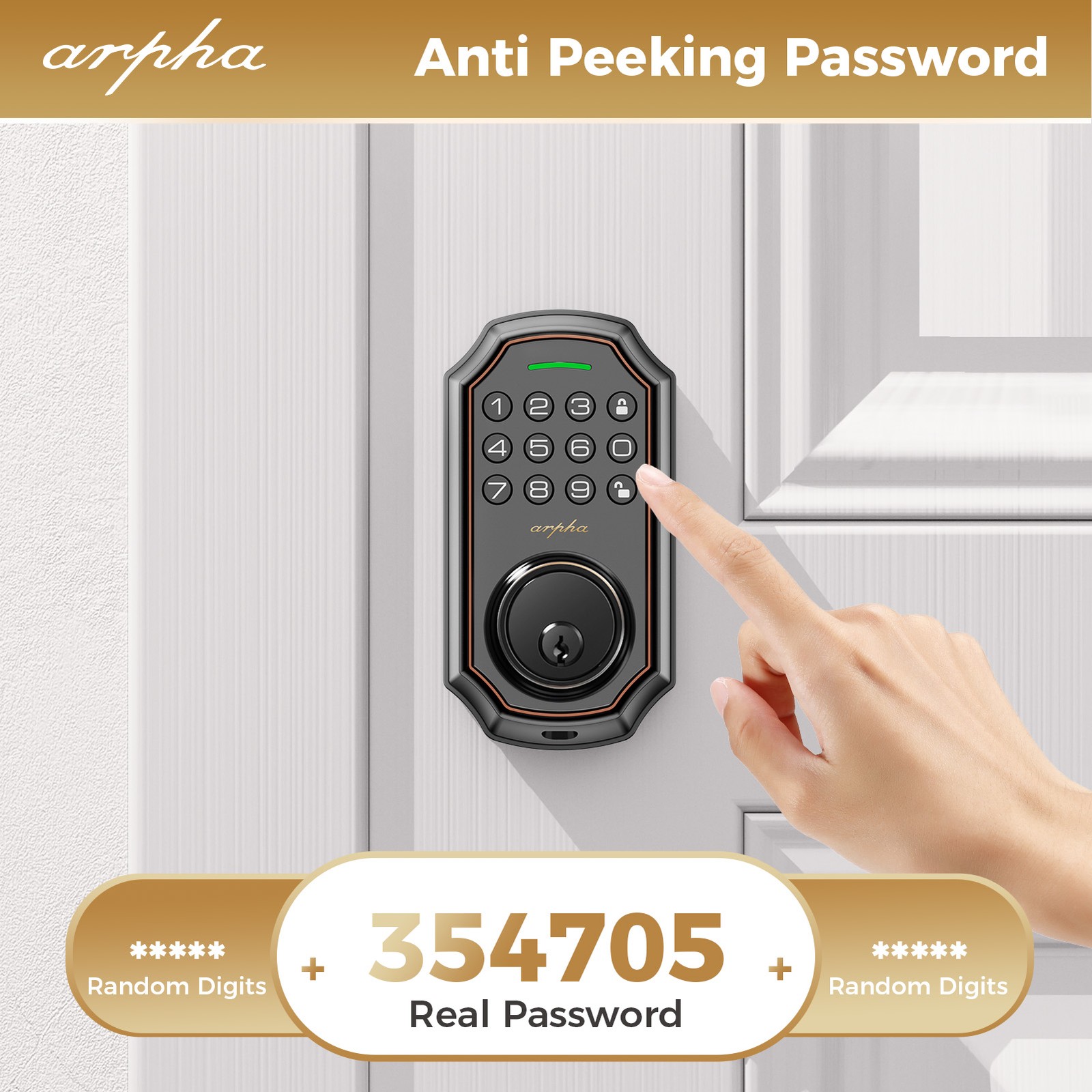 ARPHA Keyless Smart Door Lock Entry Keypad Deadbolt Anti-Peeping Auto Lock D180