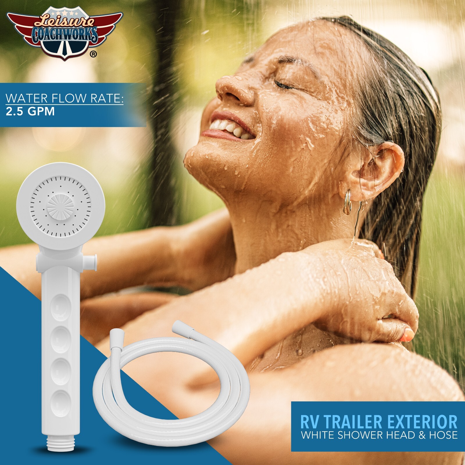 RV Shower Head with Hose – Non-Metallic Outdoor RV Shower Kits Replacement