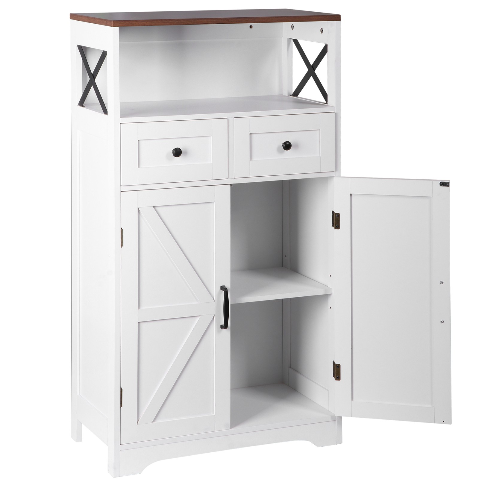 Farmhouse Storage Cabinet Bathroom Floor Cabinet Kitchen Pantry w/ Drawers White