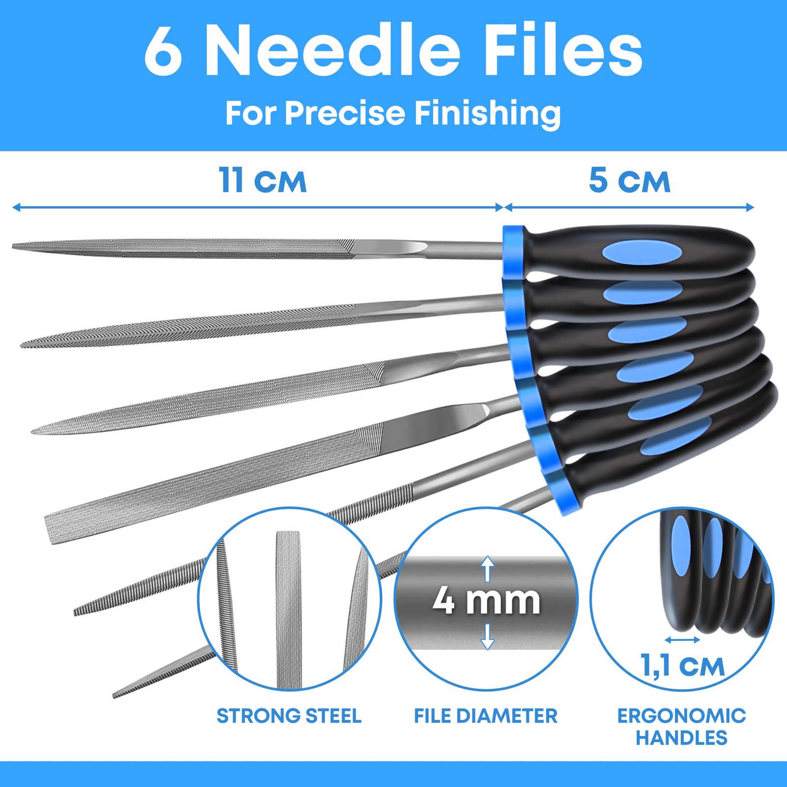 E•Werk 6pc File Set for Wood, Metal, Plastic & Jewelry Small Round, HalfRou…