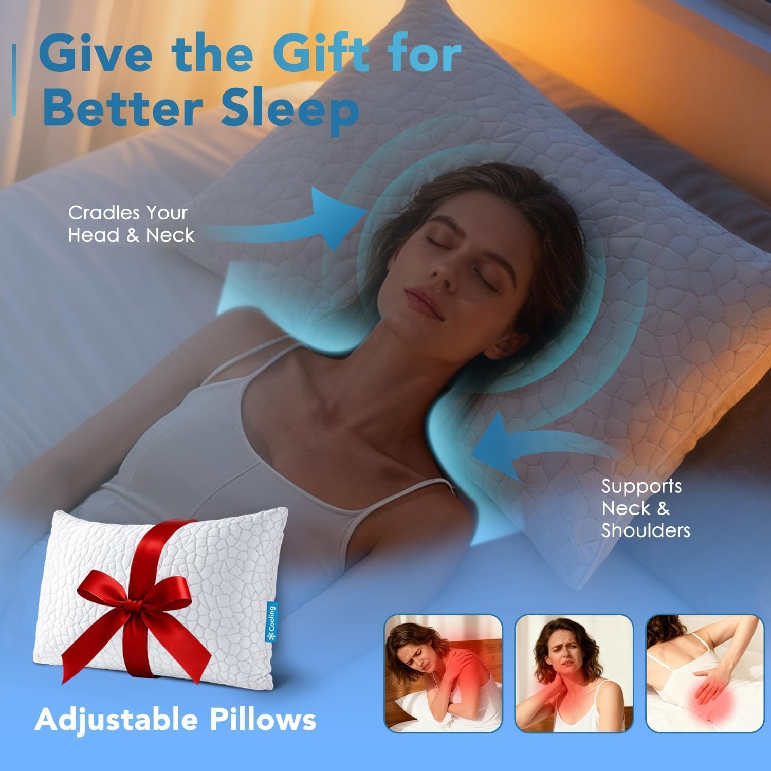 CertiPUR-US Shredded Memory Foam Queen Cooling Pillow for Hot Sleepers Sleeping