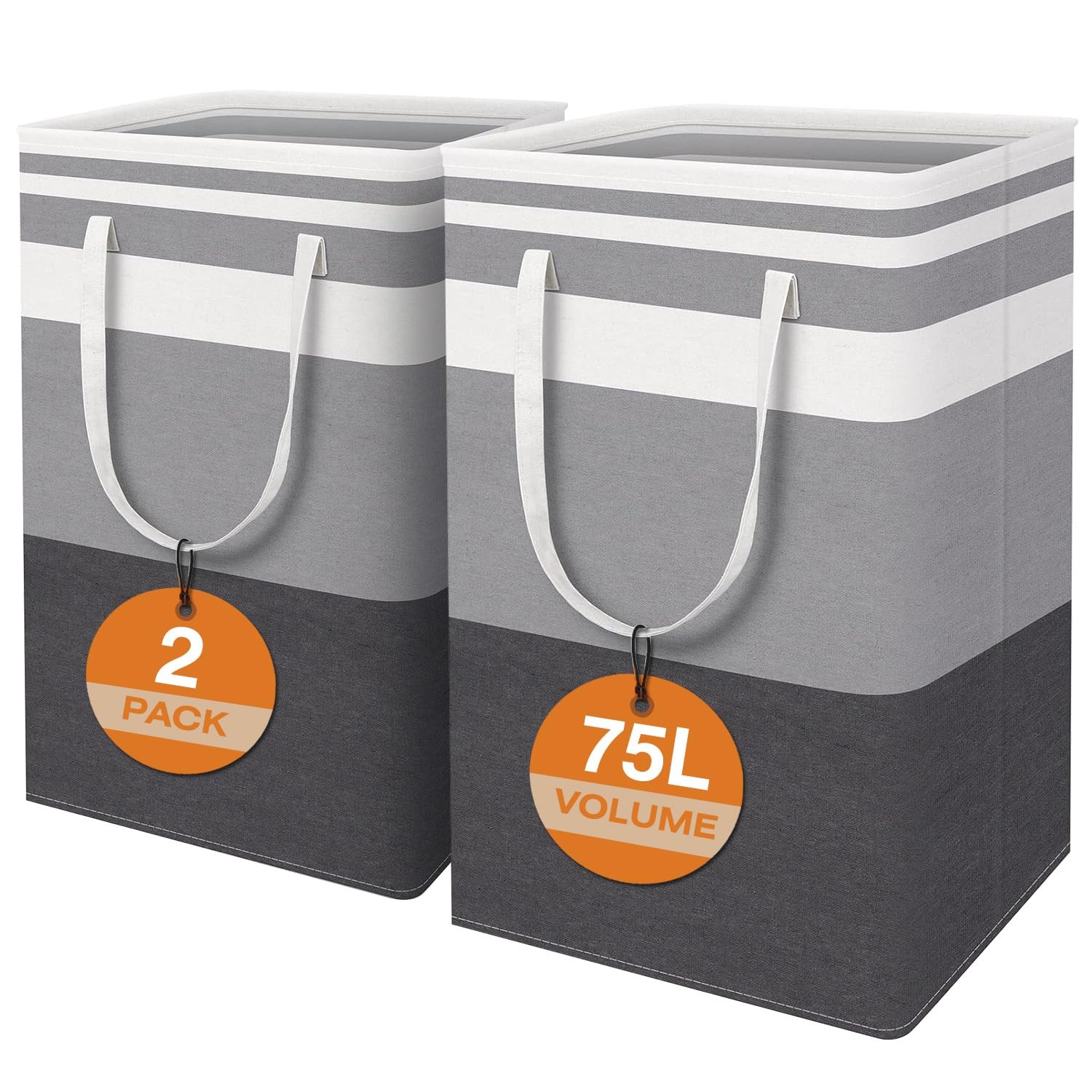 2-Pack Large Collapsible Laundry Baskets – 75L Freestanding Waterproof Hamper…