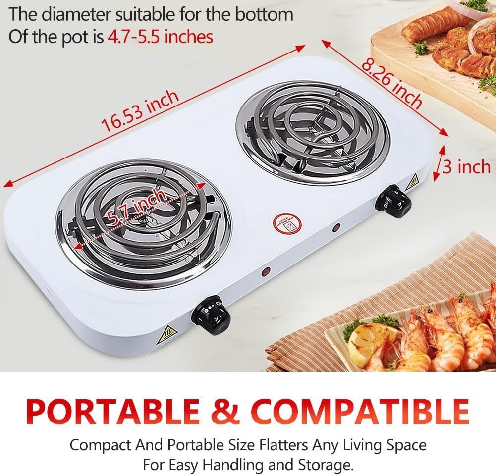 Portable Kitchen Electric Double Burner Hot Plate Cooktop Cooking Stove 2000W