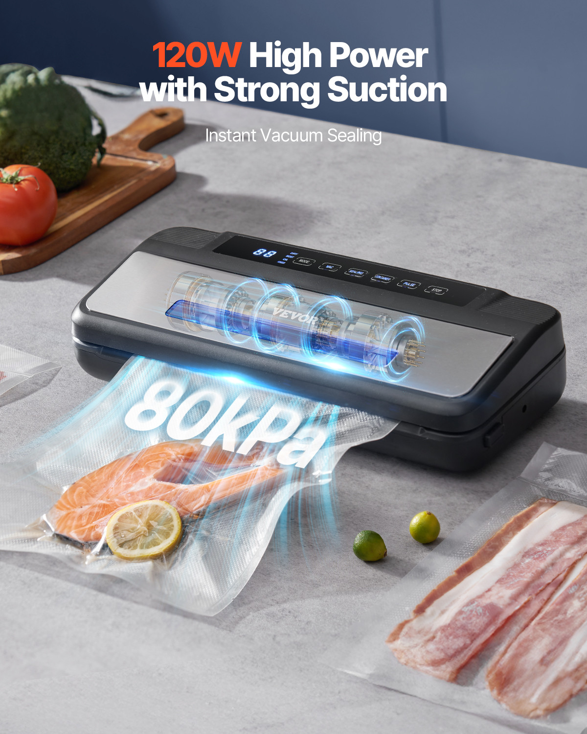 VEVOR 7-in-1 Vacuum Sealer Machine Fast-Compact Automatic Food Saver Bags & Roll