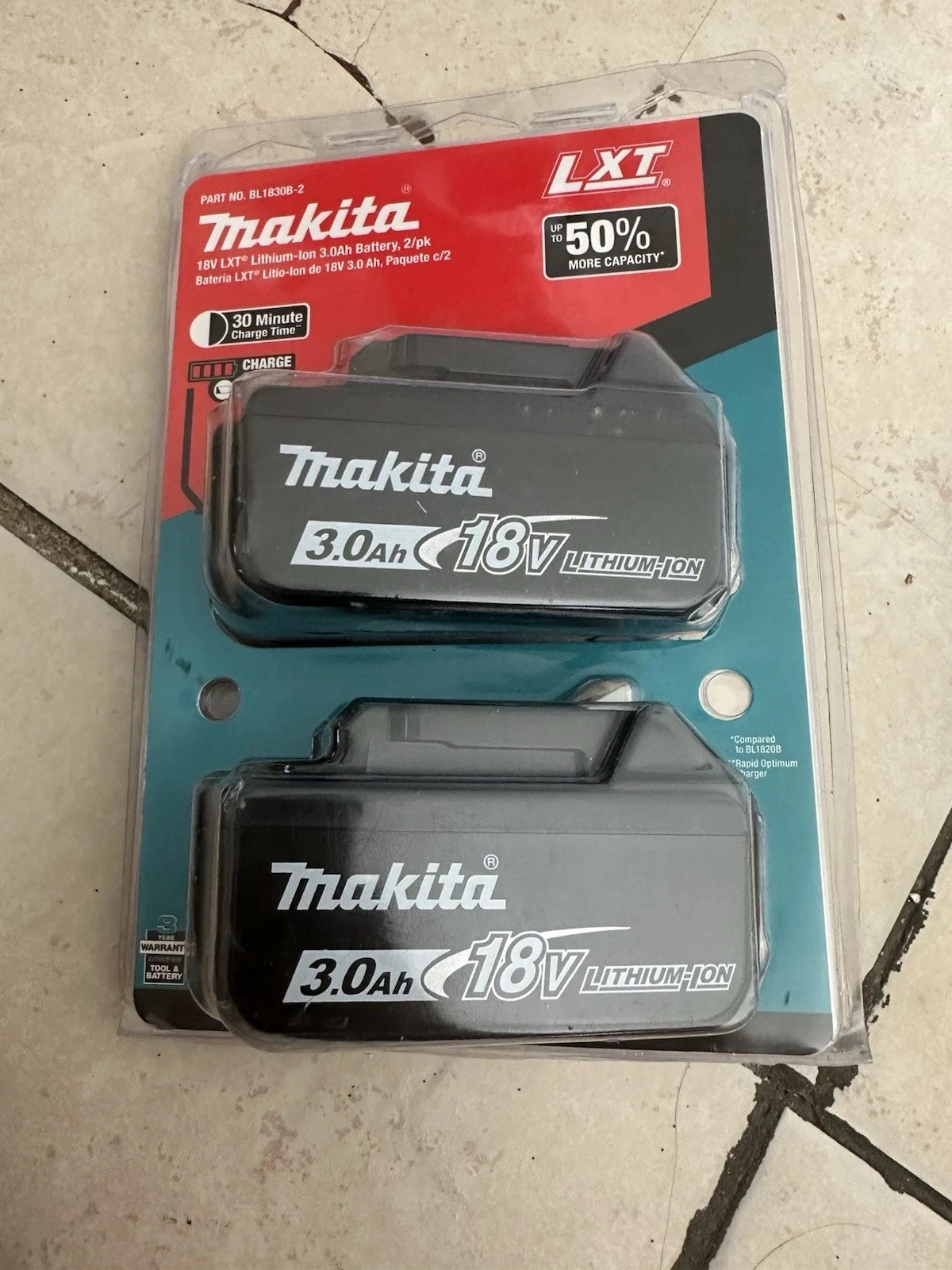 Makita BL1830B-2 18V LXT Lithium‑Ion Battery – Pack of 2