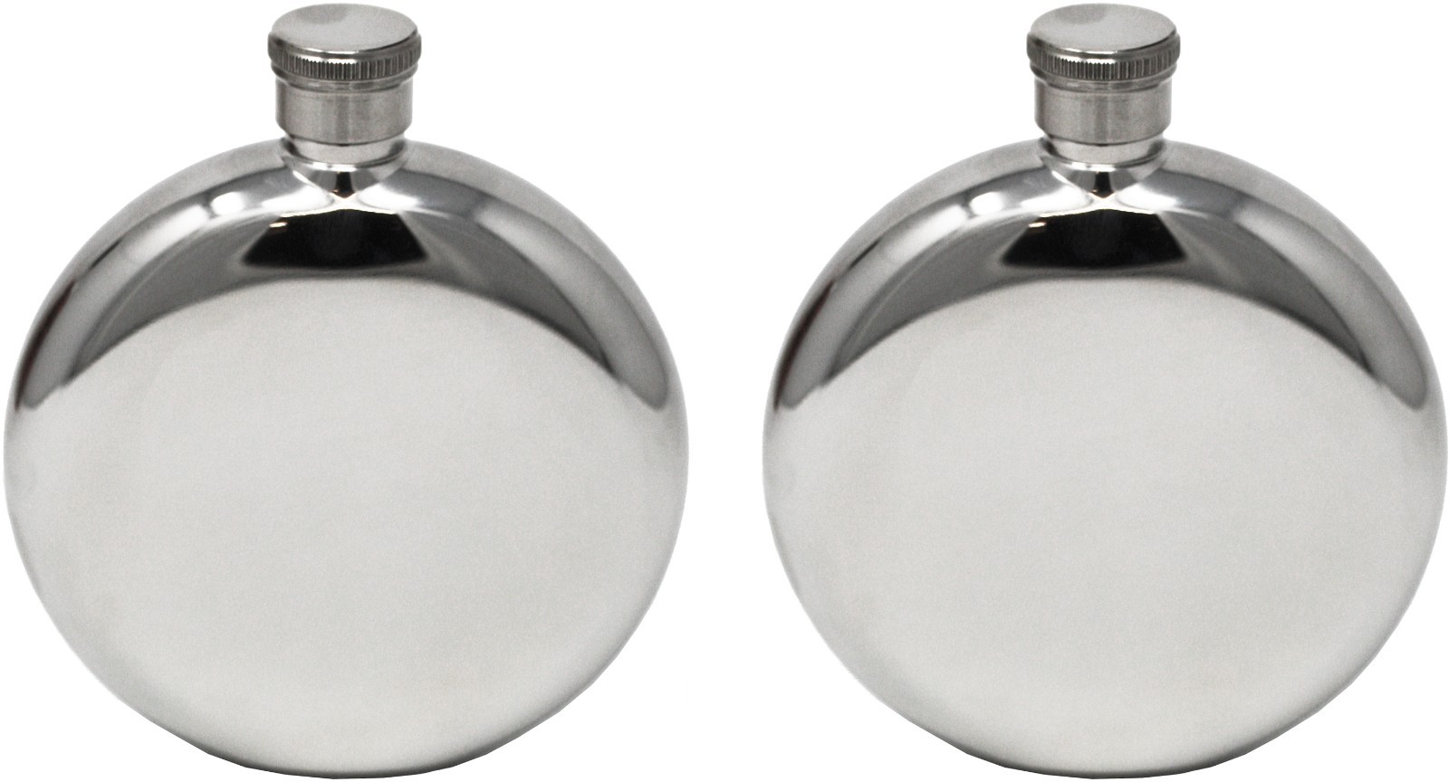 Set of 2 Round Stainless Steel Pocket Hip Flasks