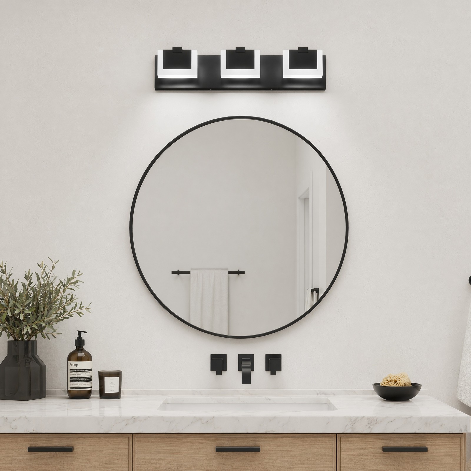 22 in Bathroom Black Dimmable LED Vanity 3 Light Over Mirror Wall Sconce Fixture