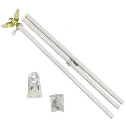 6ft Flag Pole 6′ White Outdoor Steel Wall Hanging Flag Pole Eagle Top w/Bracket