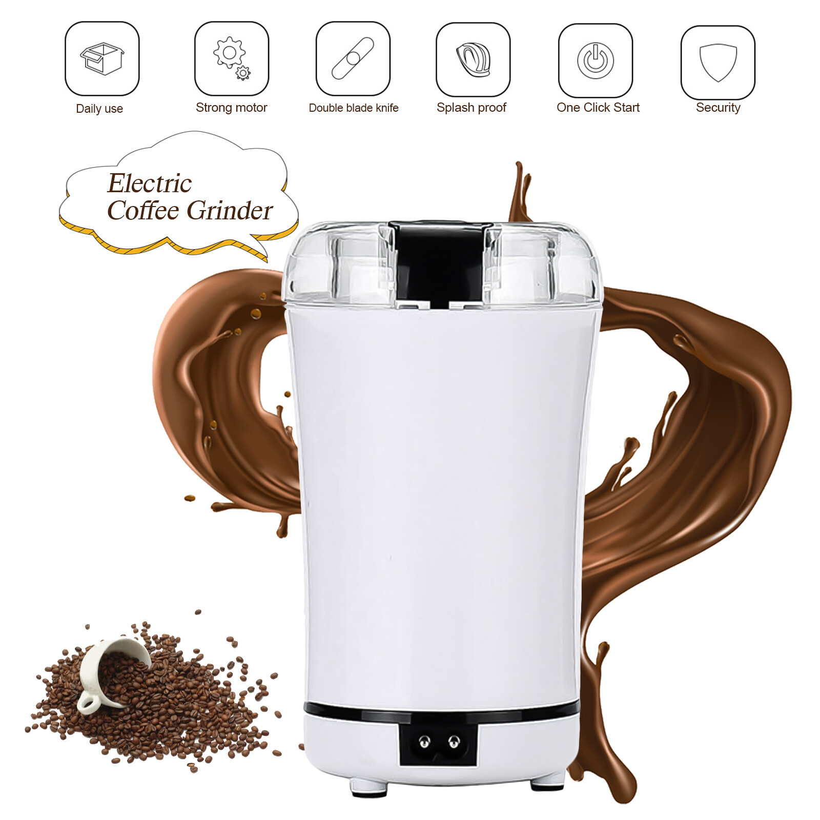Portable Electric Coffee Grinder Bean Nut Grind Spice Crusher Mill Blender Cafe
