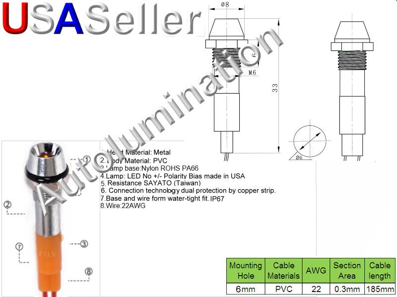 12v Volt Led Panel Mount Thru Through Hole Signal Marine Indicator Lights