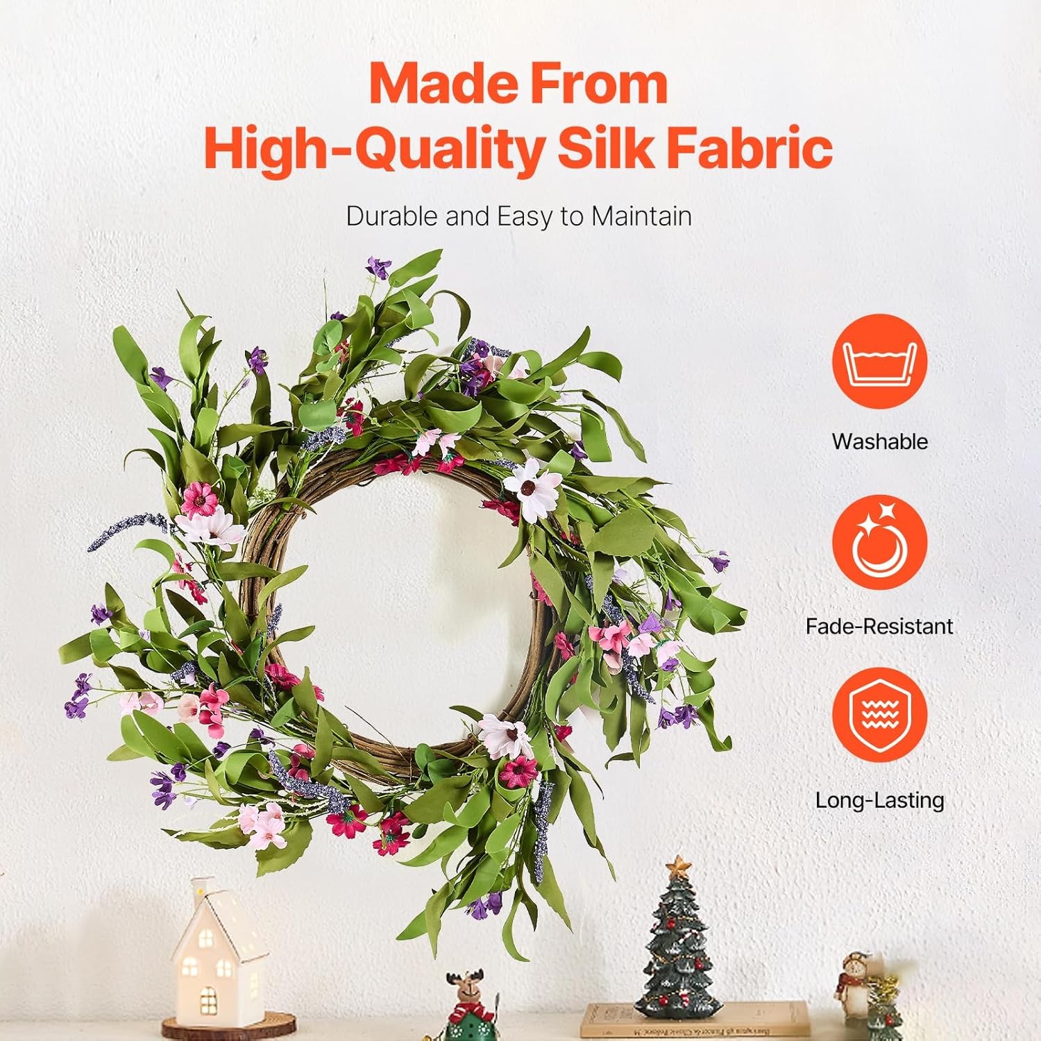 22in Spring Wreath for Front Door Artificial Daisy Lavender Indoor Outdoor Decor