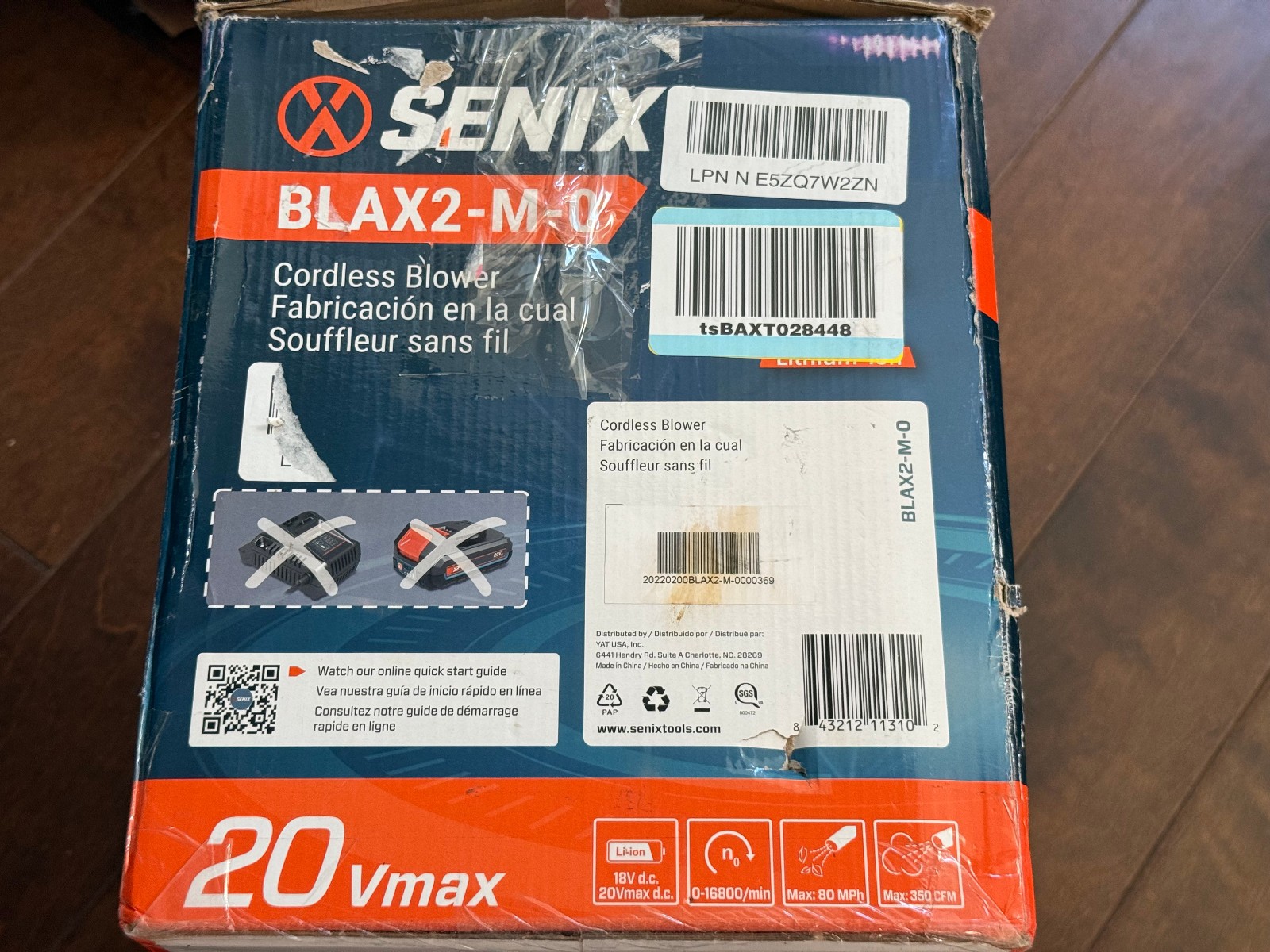 Senix Cordless Blower BLAX2-M-0 20V Battery Charger are not Included
