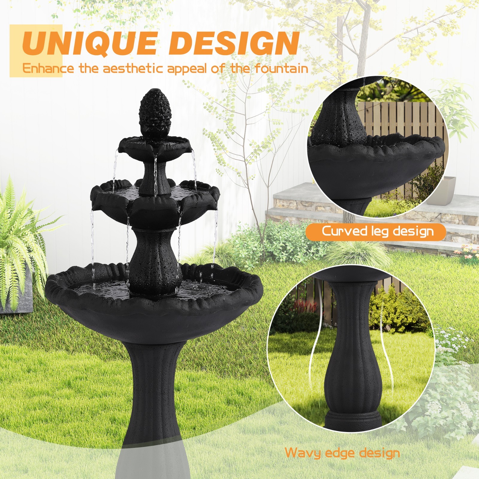 47.3″ High Italian Feature Faux Stone Freestanding Water Fountain Outdoor