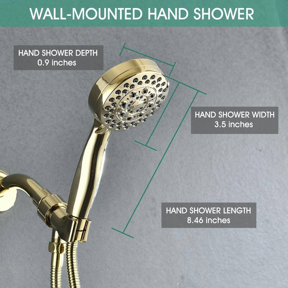 3.5 in. Wall Mount Handheld Shower Head with Hose in Polished Golden