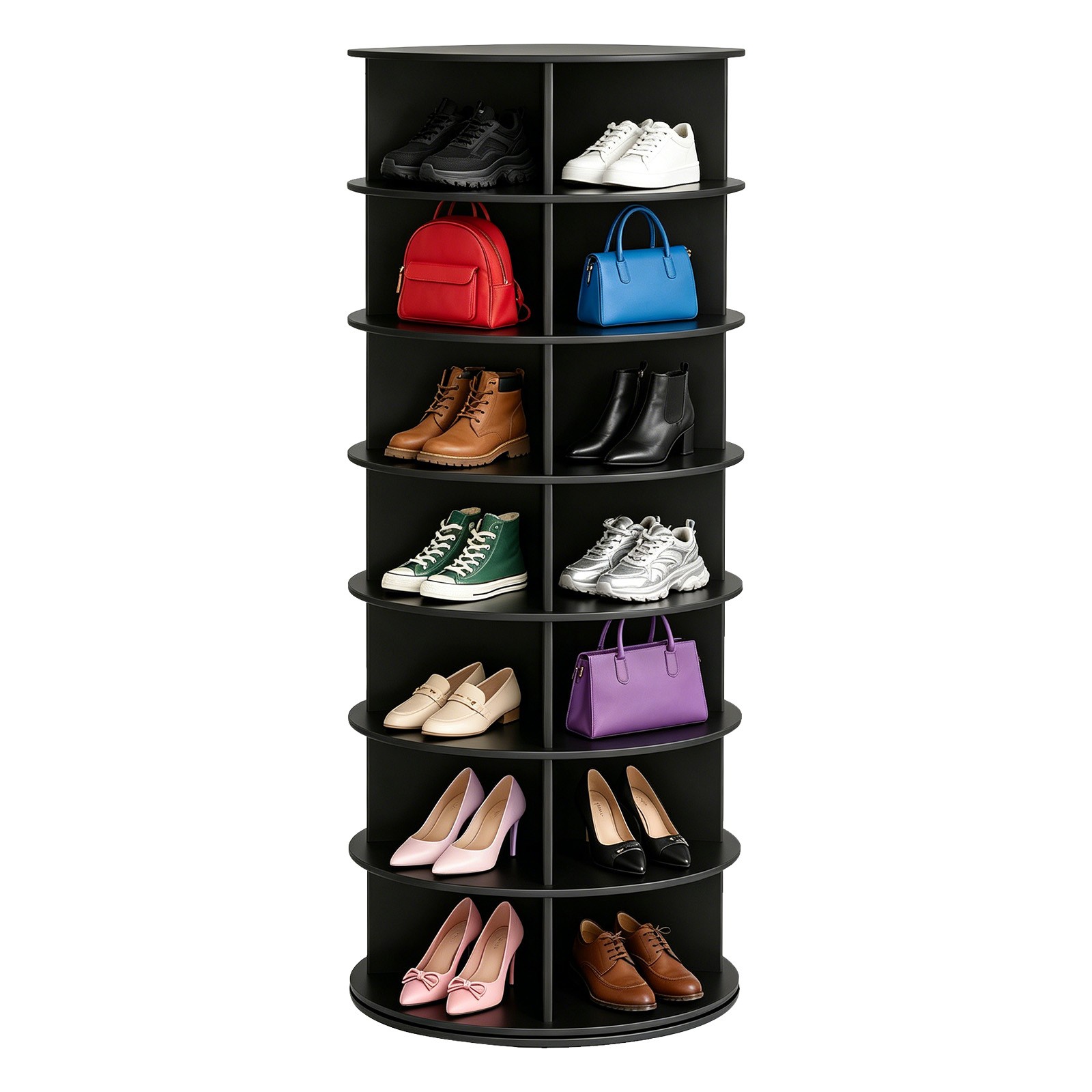 Rotating Shoe Rack Tower 7 Tier Organizer, Revolving 360 Black Shoe Rack Storage