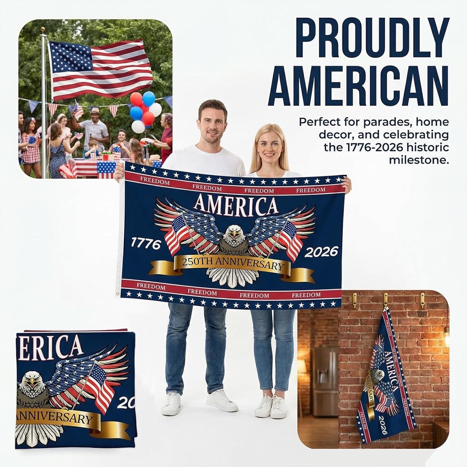 3 Ply 250 Years America Flag – Double Sided Patriotic Eagle 3 X 5 Ft Anniversary