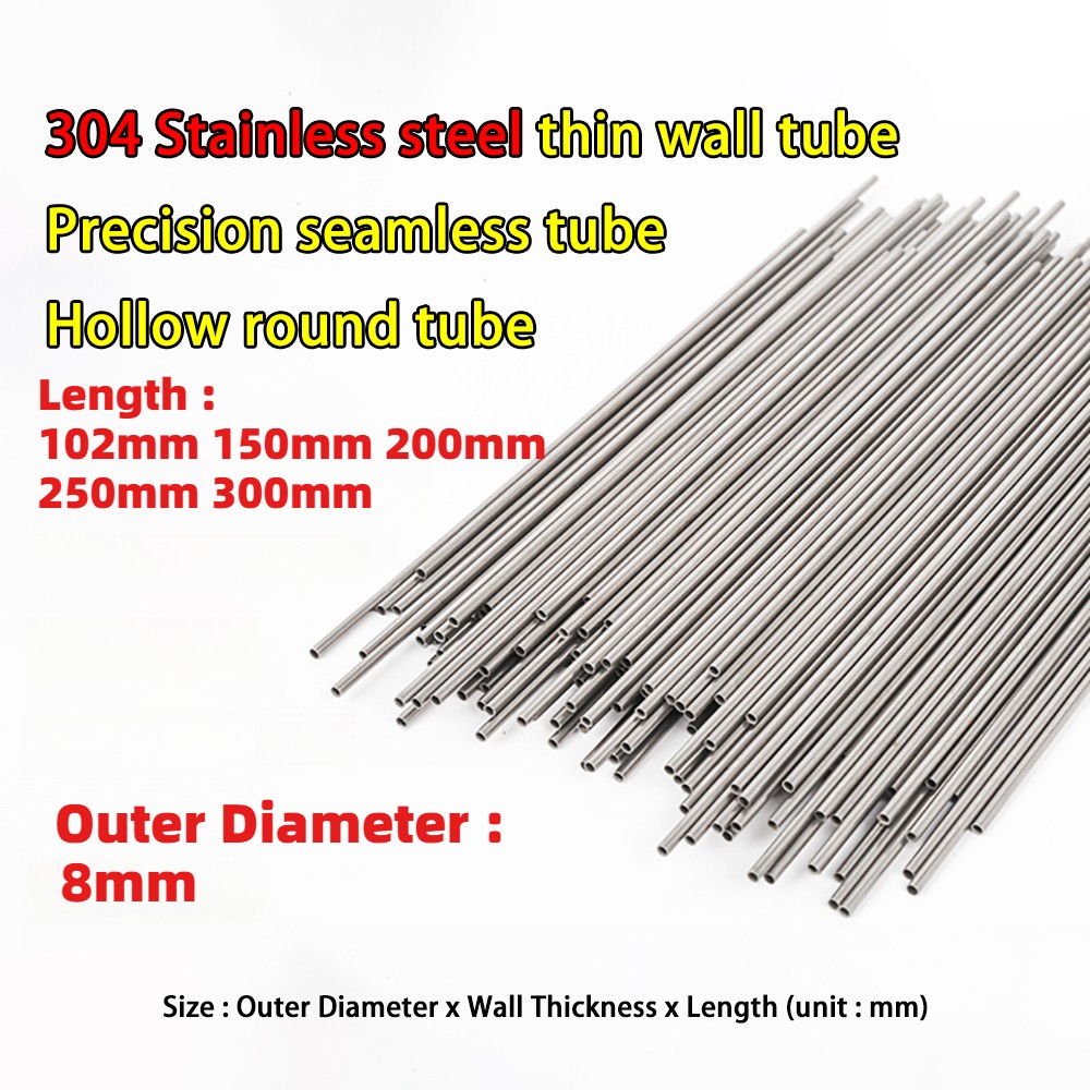 8mm OD 304 Stainless steel tubes Thin wall tube Hollow round pipes 1mm~3mm WT