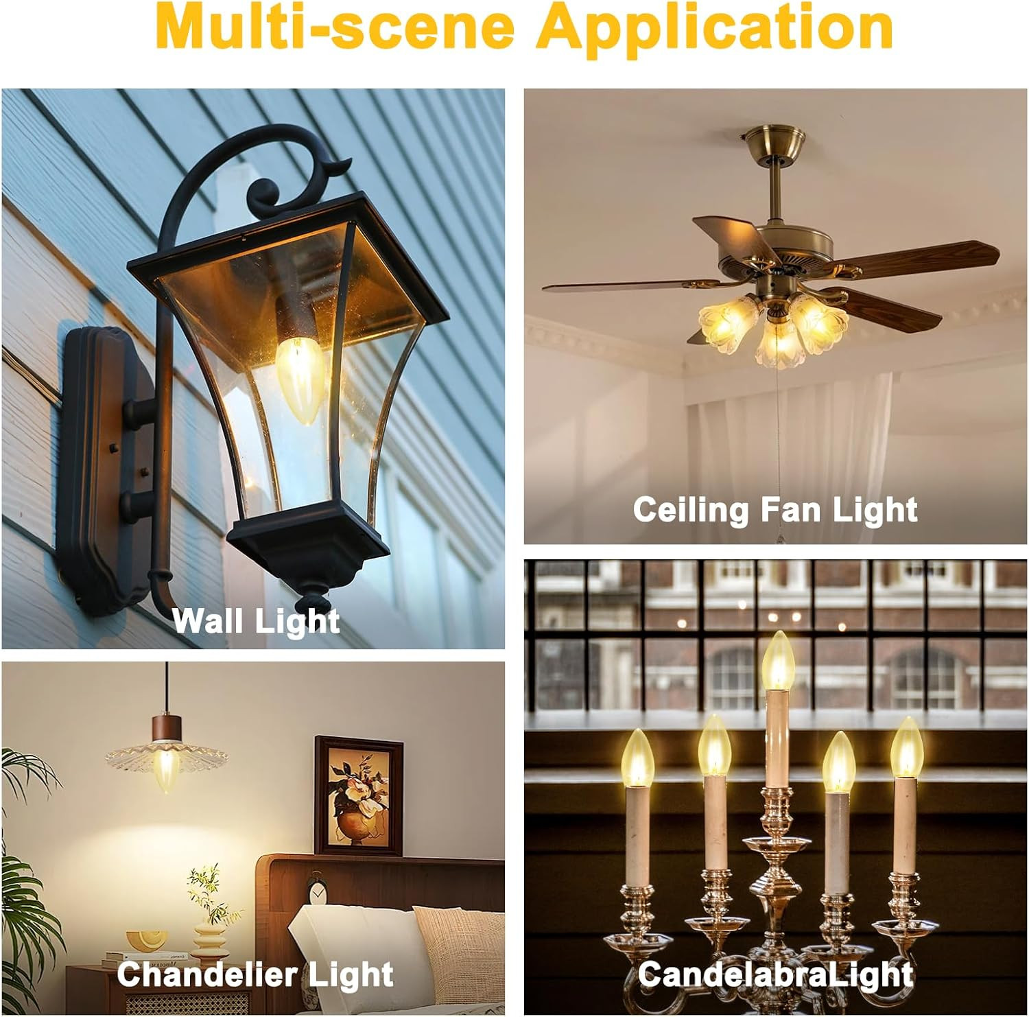 60W Incandescent Torpedo Tip Chandelier – 60W Equivalent Medium E26 Candelabra,