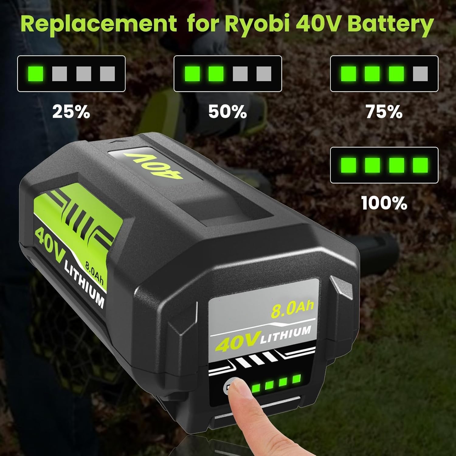 40V 8.0Ah Battery for Ryobi 40 Volt Lithium OP4050 OP40602 OP40261 OP4060 OP4030
