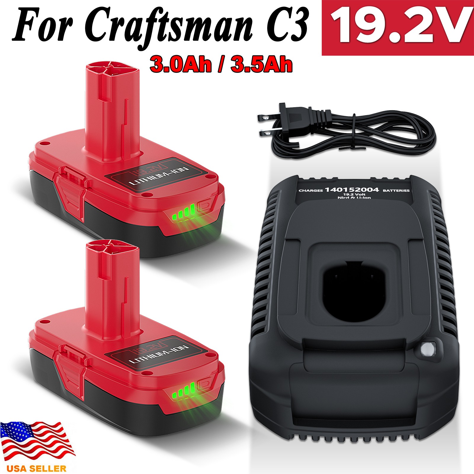 3500mAh 19.2V Diehard Li-ion Battery/Charger for Craftsman C3 11375 130279005
