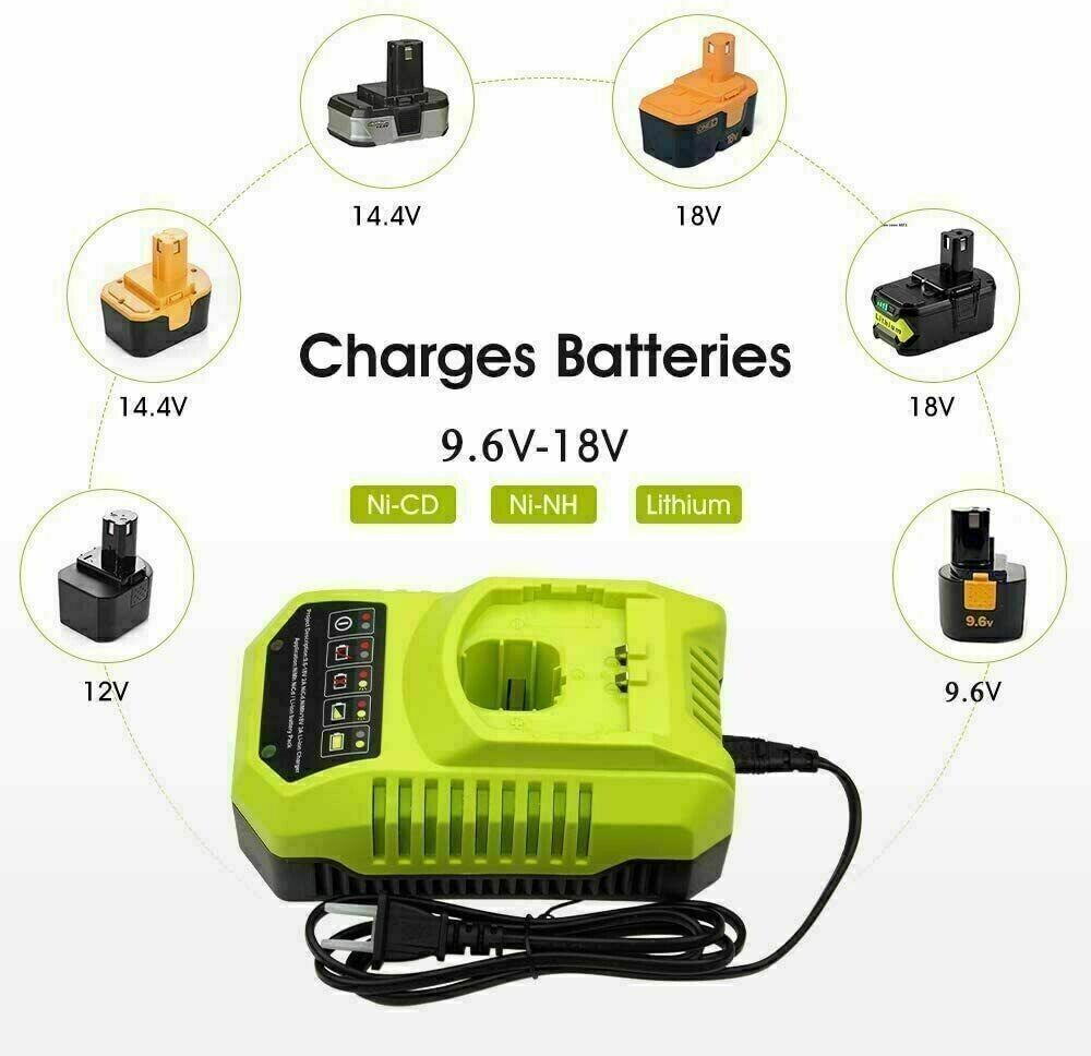 1-2Pack for Ryobi Battery/Charger Replace 18V PLUS 4.8Ah NIMH P100 P117 ABP1801