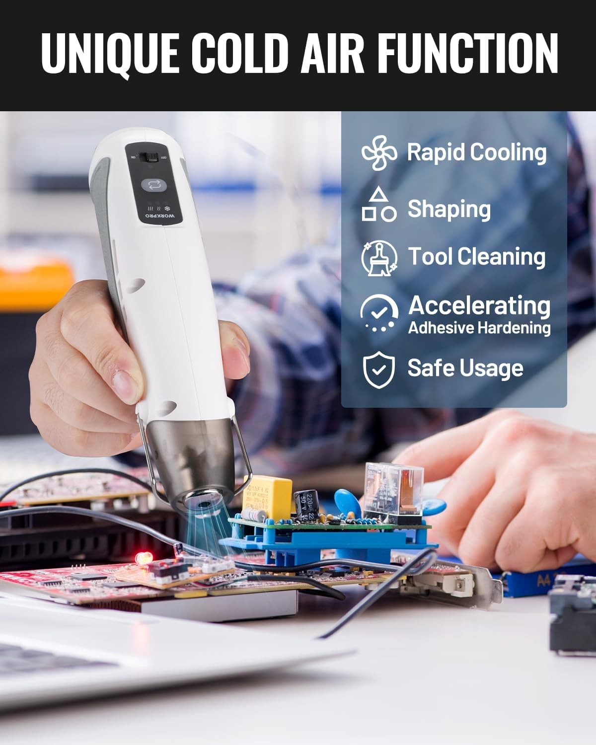 WORKPRO Mini Cordless Heat Gun 7.2V Electric Hot Air Gun Nozzles 3 Temp Settings