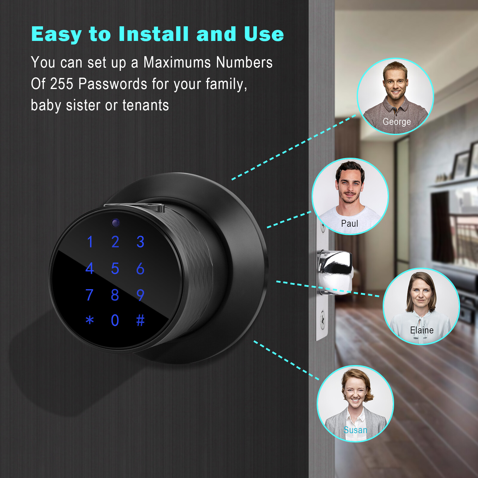 Smart Door Knob Keyless Entry Lock Electronic Touchscreen Deadbolt with Keypad