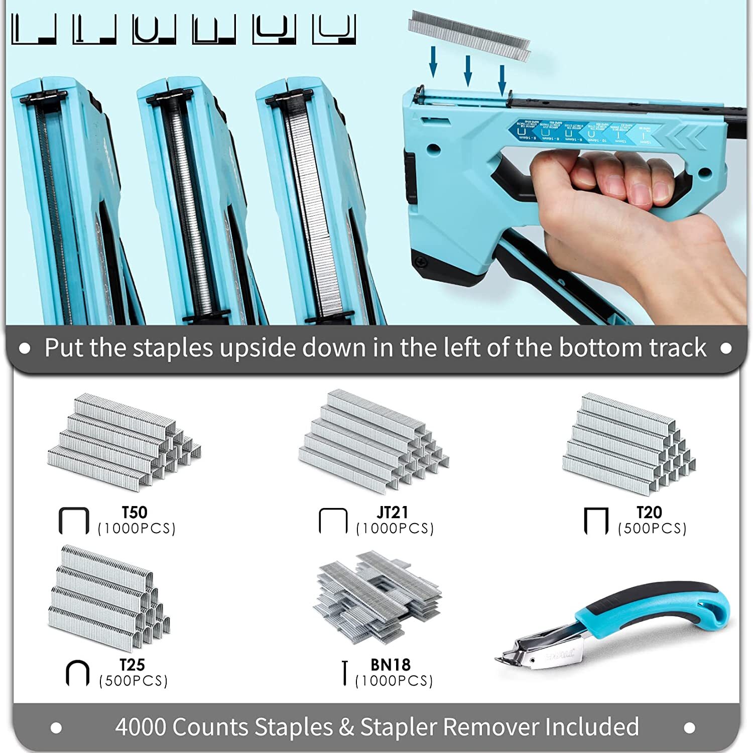 SHALL Heavy Duty 6 in 1 Staple Gun Tacker ,with 4000 Staples