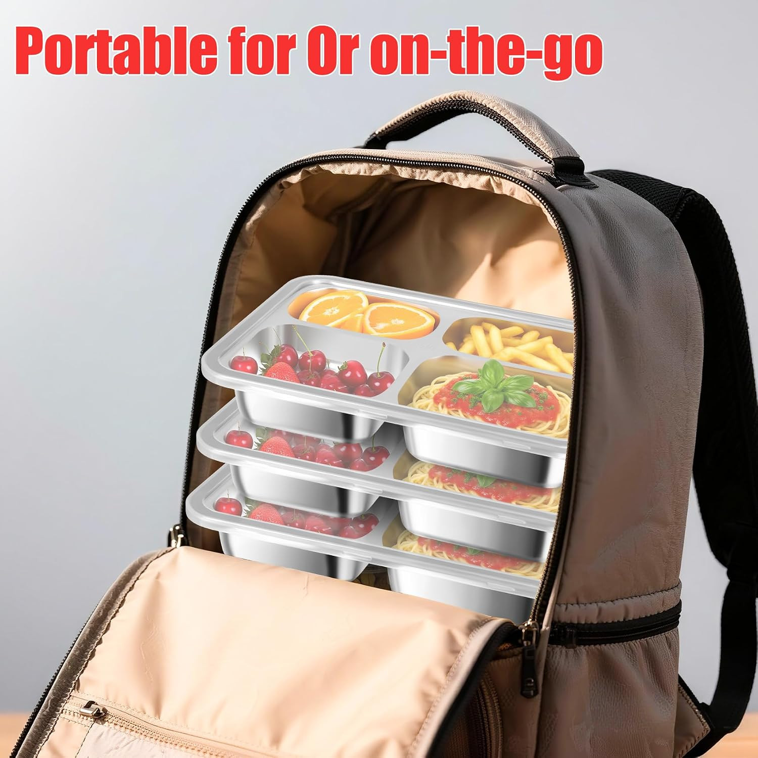 Stainless Steel Snack Containers with Lids 3 Pack, Reusable 4 Compartments
