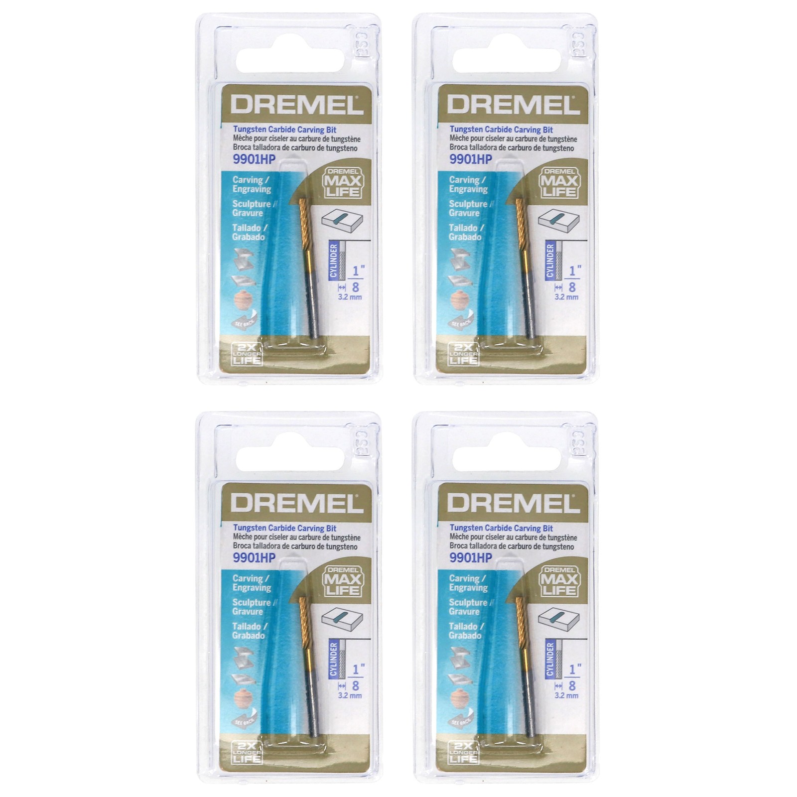 Dremel 1/8″ (3.2mm) Tungsten Carbide Rotary Carving Bit (4-Pack)