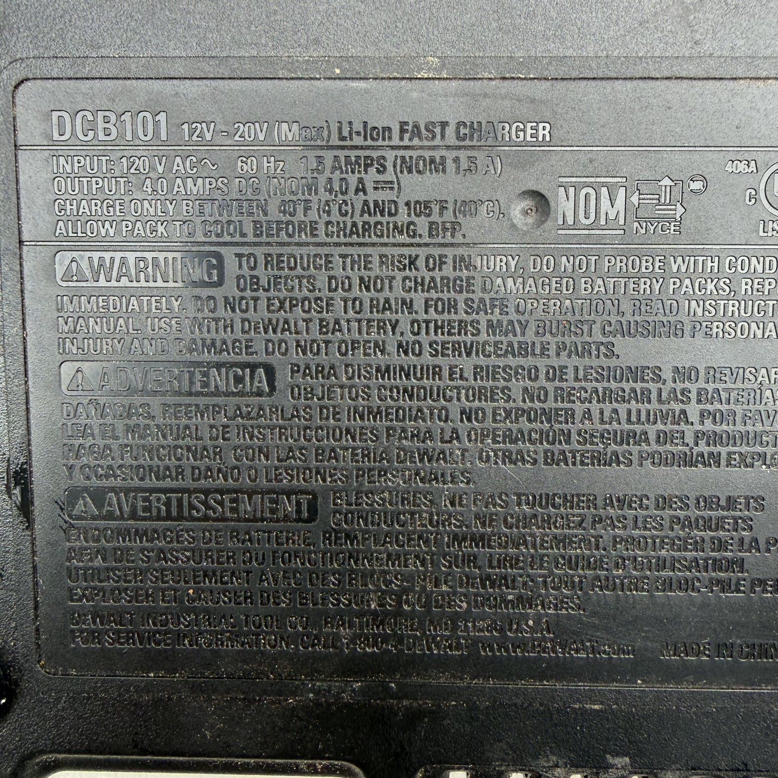 DeWalt DCB101 Battery Charger 12V 20V Max Lithium Ion Li-Ion Genuine OEM