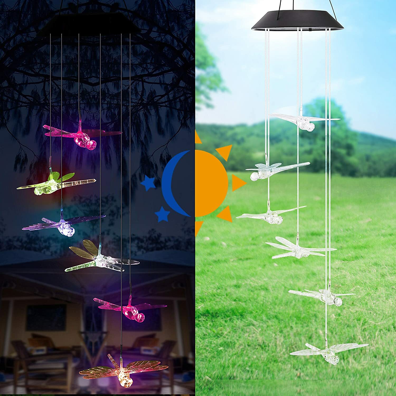Solar LED Wind Chimes Colour Changing Lights Hanging Light Garden Outdoor Decor
