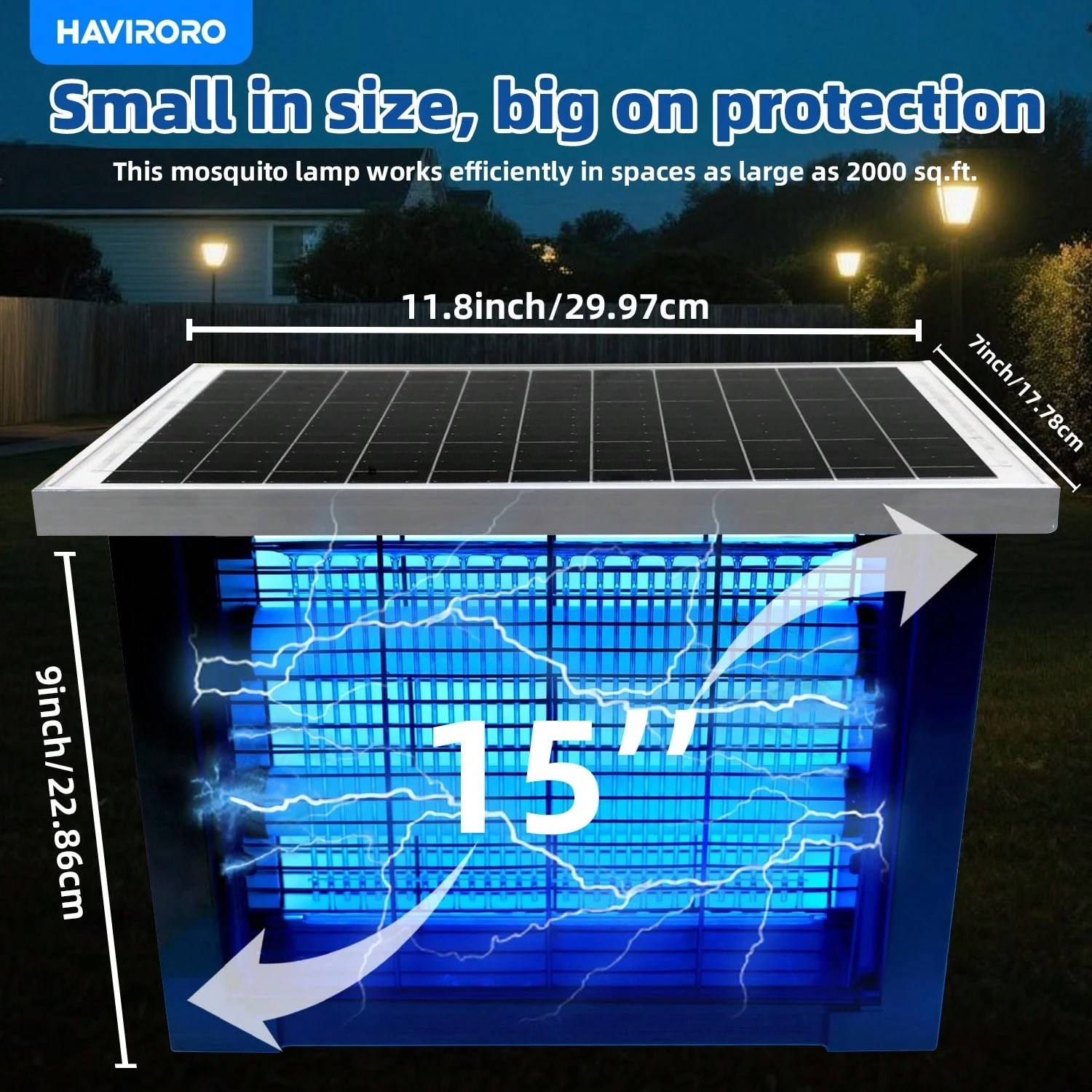 Solar Bug Zapper Outdoor 2000 Sq Ft Rechargeable Mosquito Fly Killer Lamp