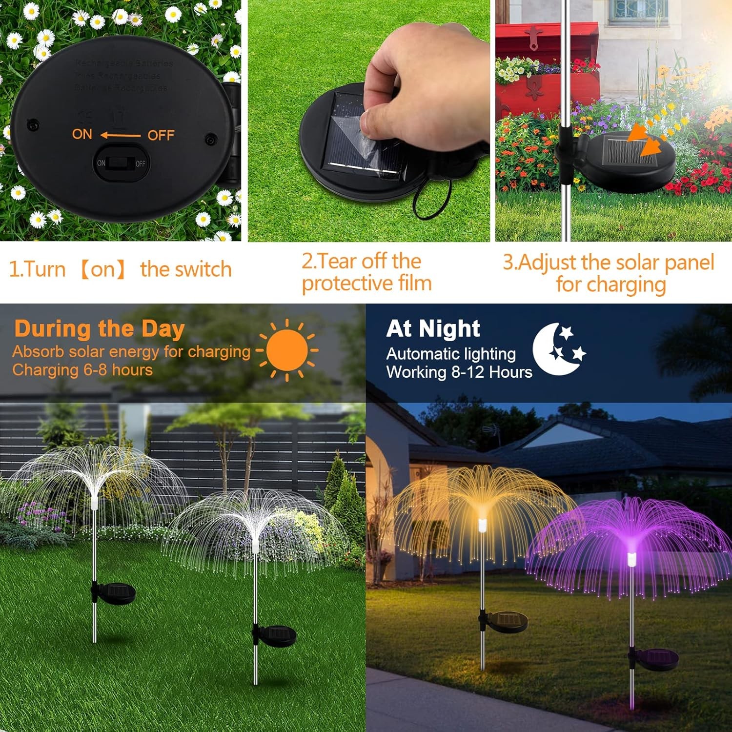 2PCS Solar Power Garden Lights LED 7Color Changing Stake Jellyfish Light Outdoor
