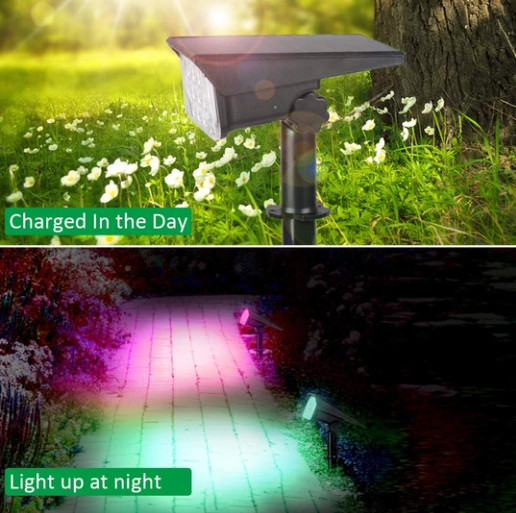 T-SUN 4Pks Solar Landscape Spotlights RGB LED Outdoor Garden Pathway Yard Lights