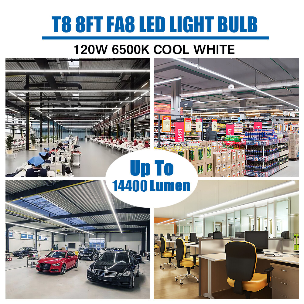 72W 120W T8 8FT LED Tube Light Bulb Single Pin Shop Light 6000K~6500K Cool White