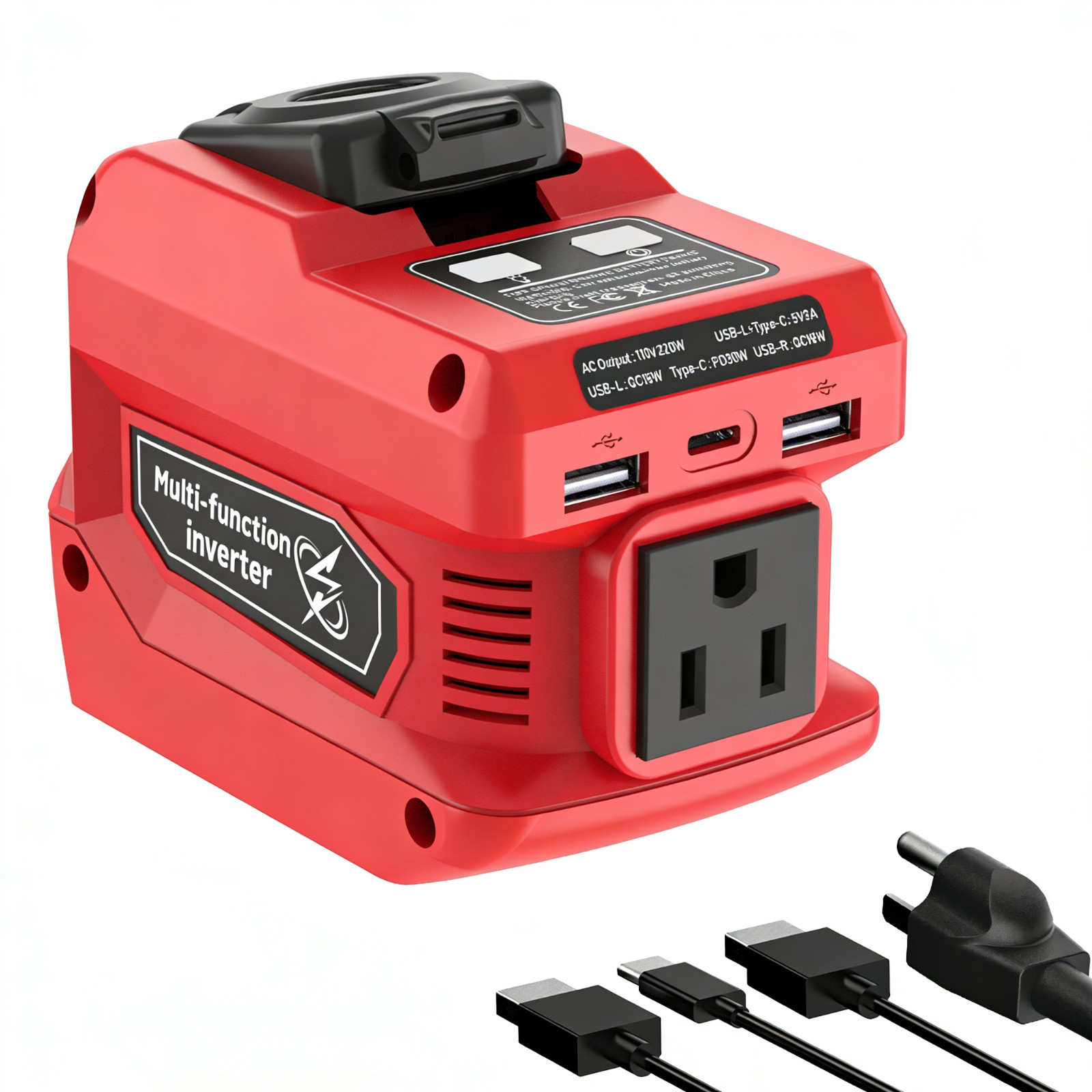 2-Pack 20V to 110V AC 220W Power Inverter Compatible with Milwaukee 18V Battery