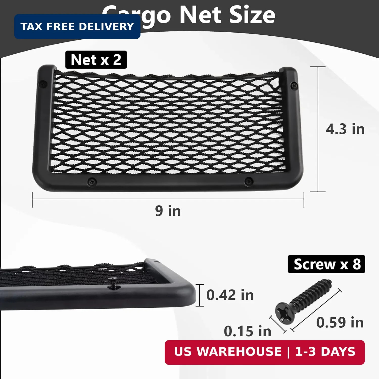 2 PCS Car Net Pocket, ABS Plastic Frame Cargo Net Storage Pockets Phone Nets, Ca