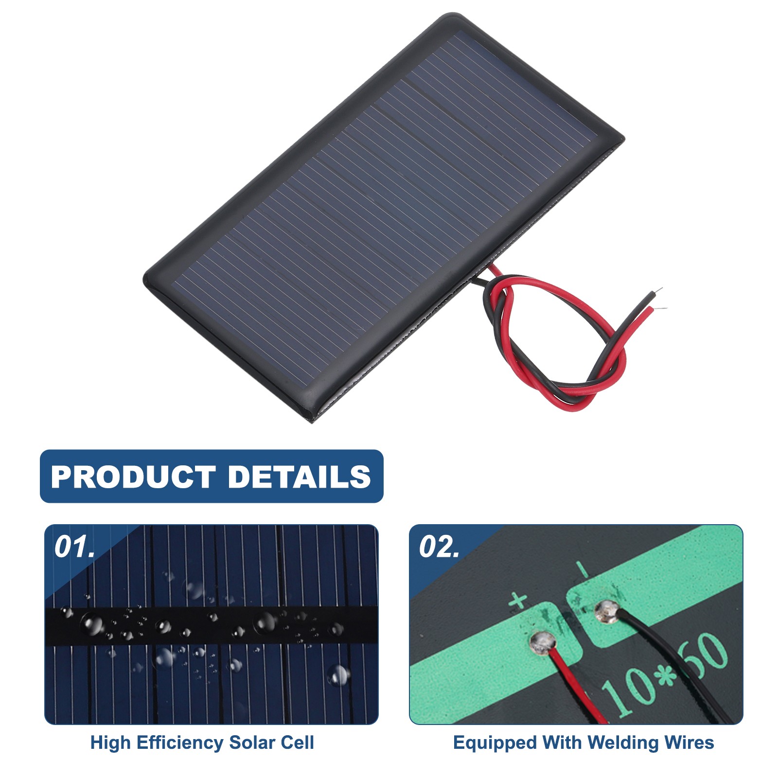 5 Pcs 5V 0.3W 60mA Mini Solar Panels with 2 Cable 68mm x 37mm