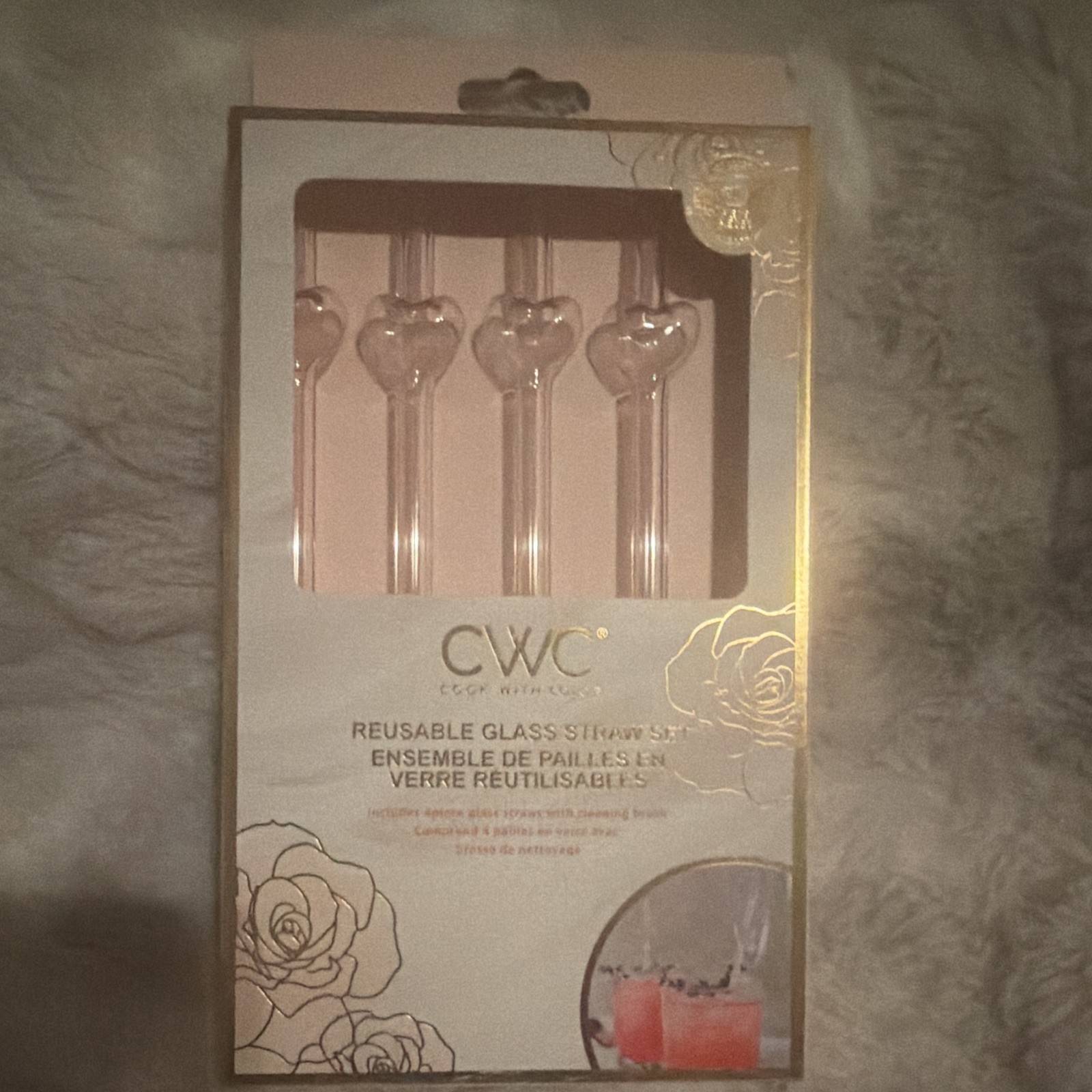 CWC Reusable Clear Glass Straws, Heart Top, Straight, 14.2 in, 4-Piece Set