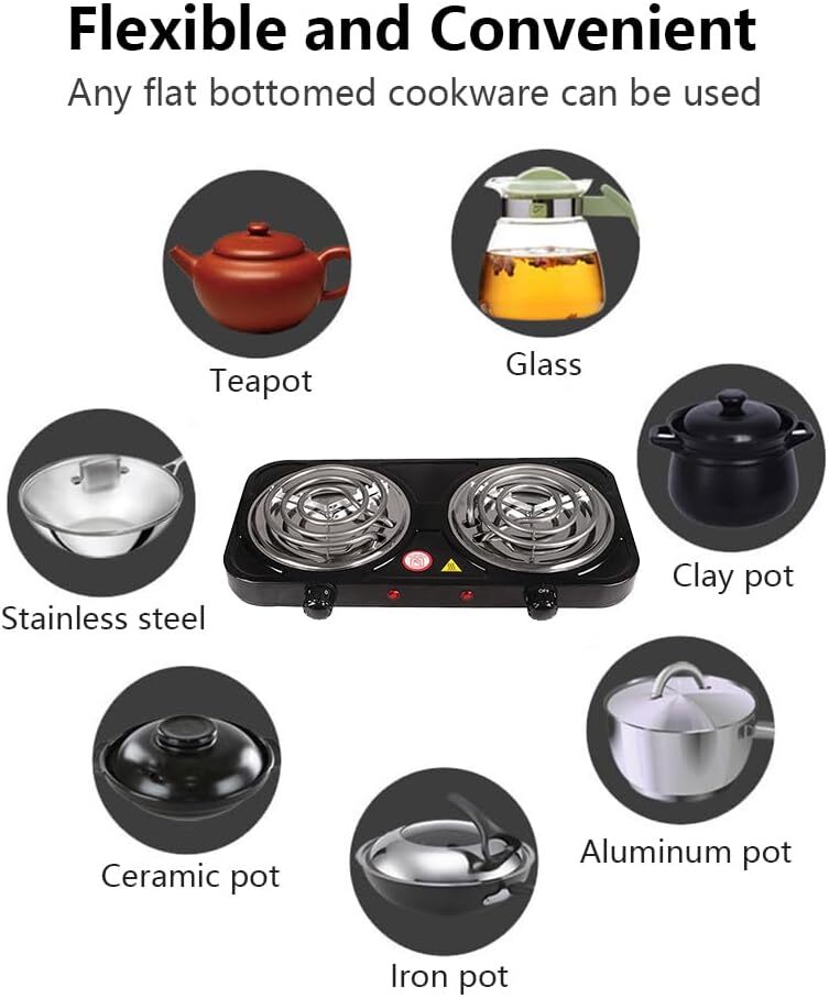 2000W Portable Kitchen Electric Double Burner Hot Plate Cooktop Cooking Stove US