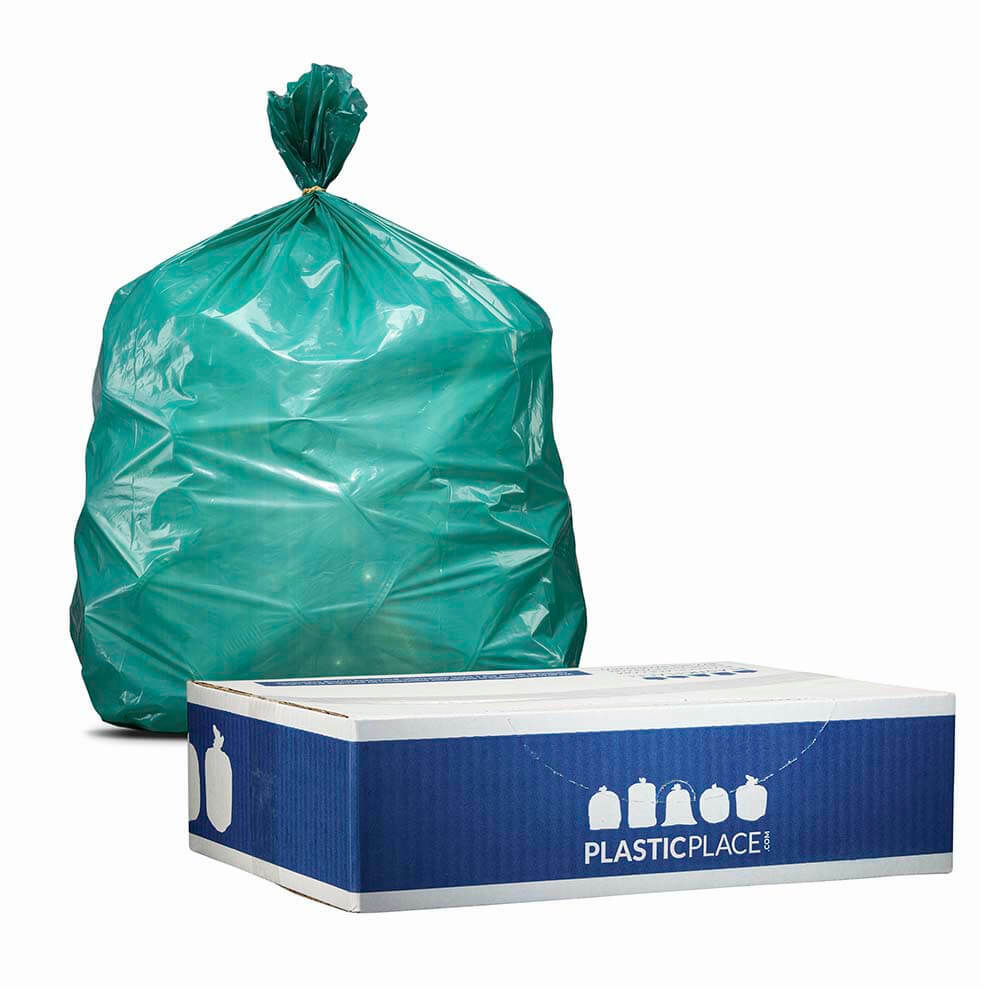 Plasticplace 12-16 Gallon Trash Bags, Green, Case of 250 Garbage Bags