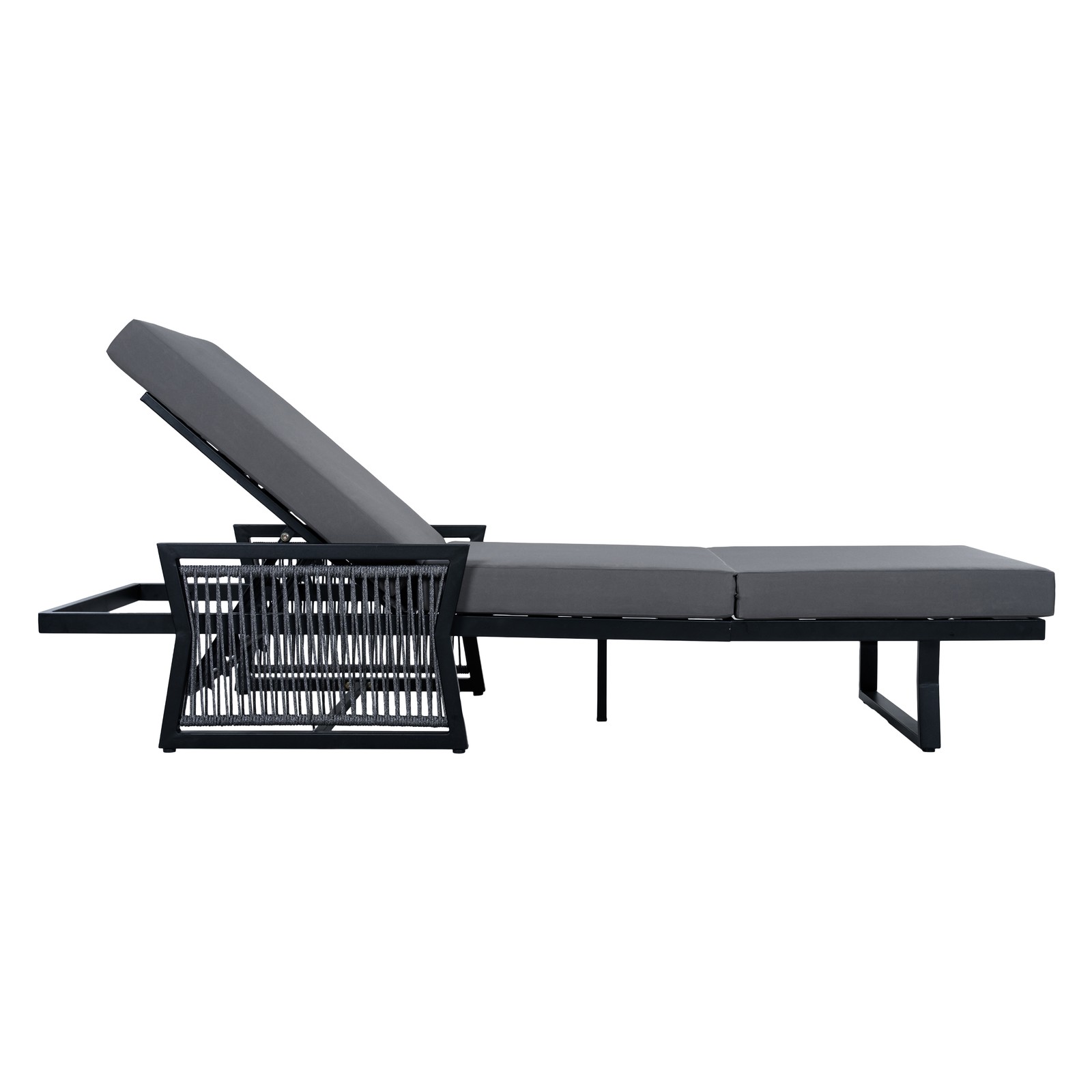 All-Black Chaise Lounge with 4″ Thick Dark Grey Cushion, 400 LBS Capacity