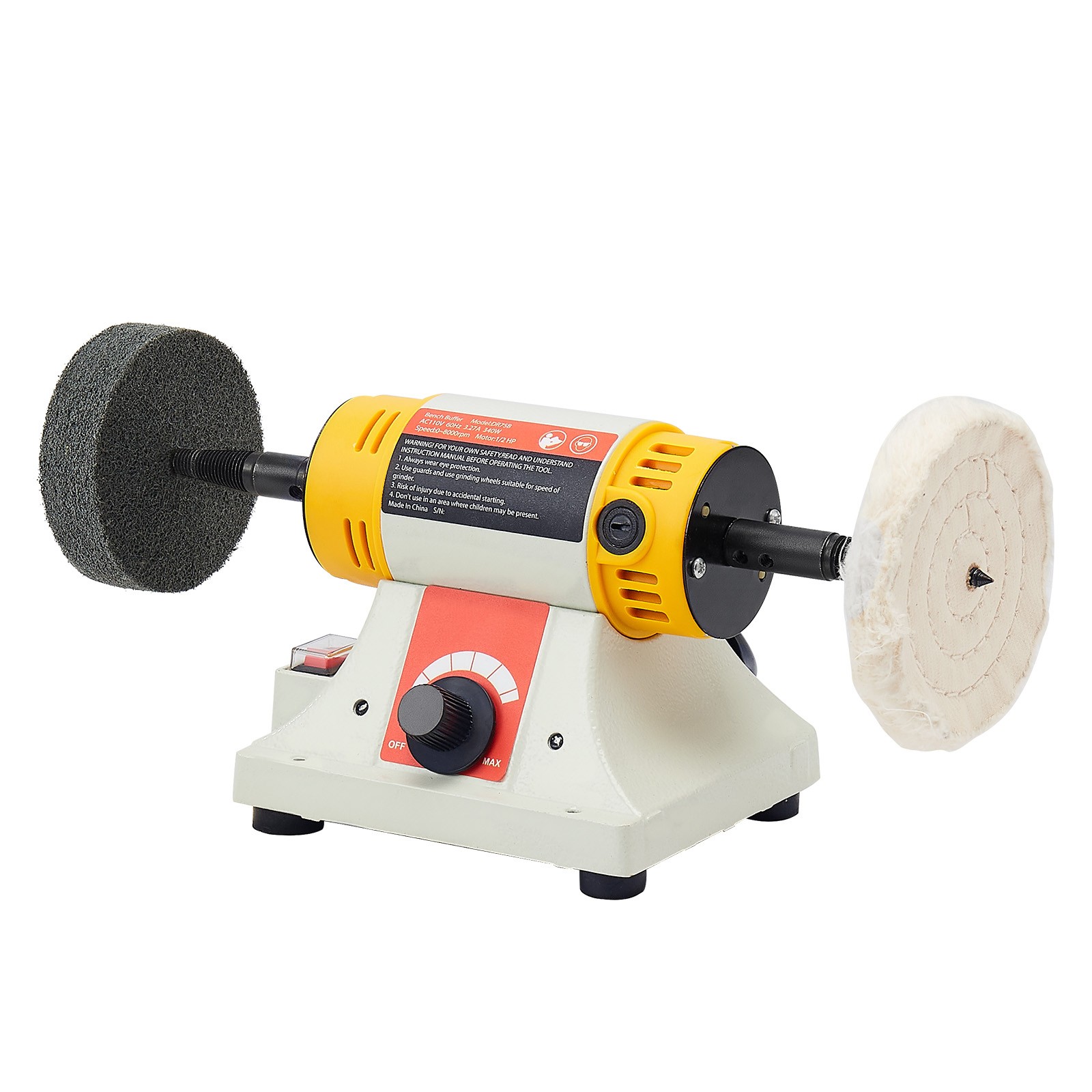 1/2HP Bench Buffer Polisher 0 to 8000RPM with 3-inch & 4-inch Wheels