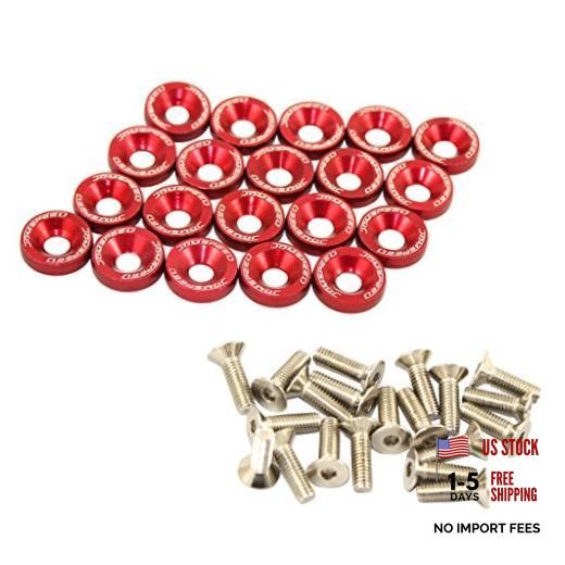 20 Pcs Red CNC Billet Aluminum Fender Washer Engine Bay Dress Up Kit red
