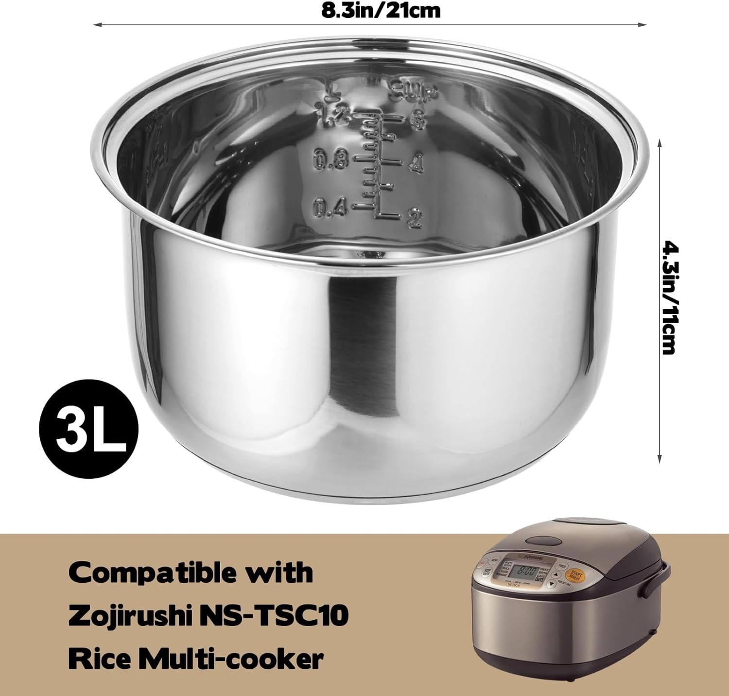 Easy-to-Clean 304 Stainless Steel Inner Pot for Zojirushi Rice Multi-Cooker