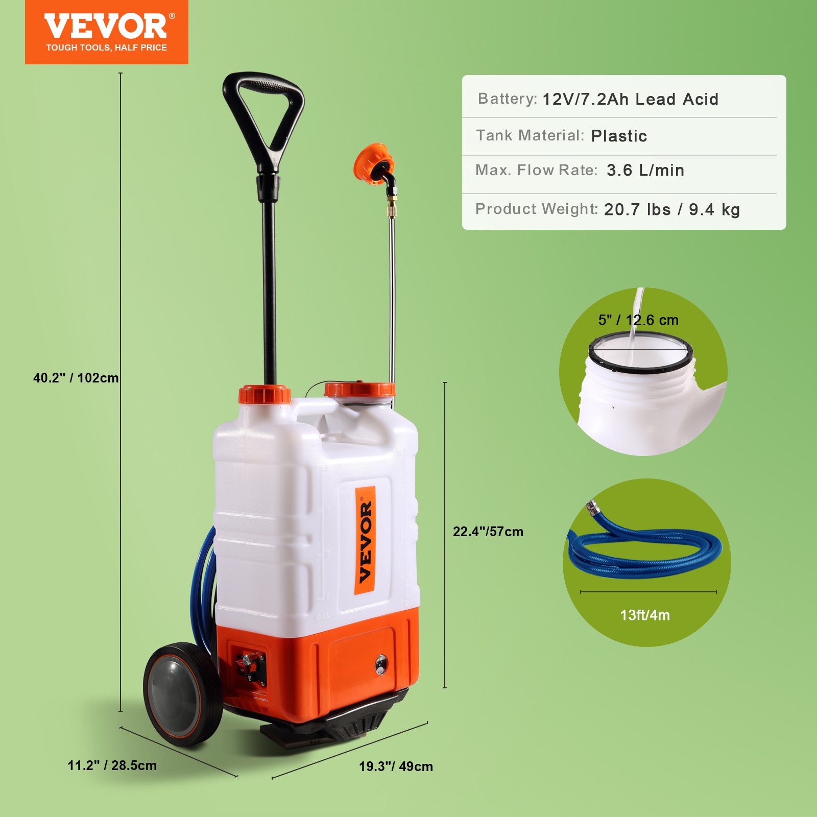 VEVOR Battery Powered Backpack Sprayer with Wheel 4 Gal Tank 0-94 PSI Adjustable