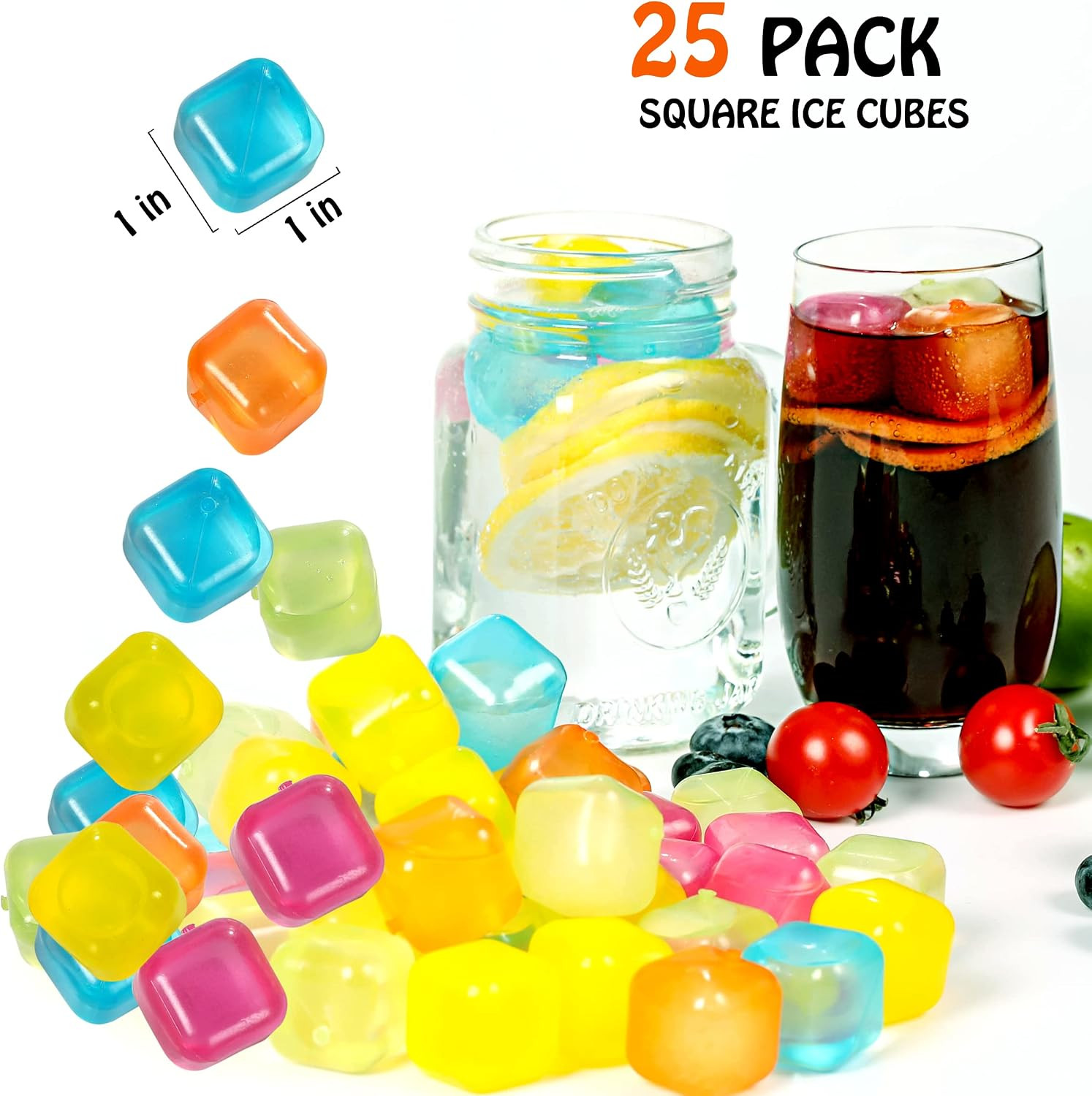 Reusable Ice Cube Plastic Ice Cubes 25 Pack Colorful Refreezable Icecubes