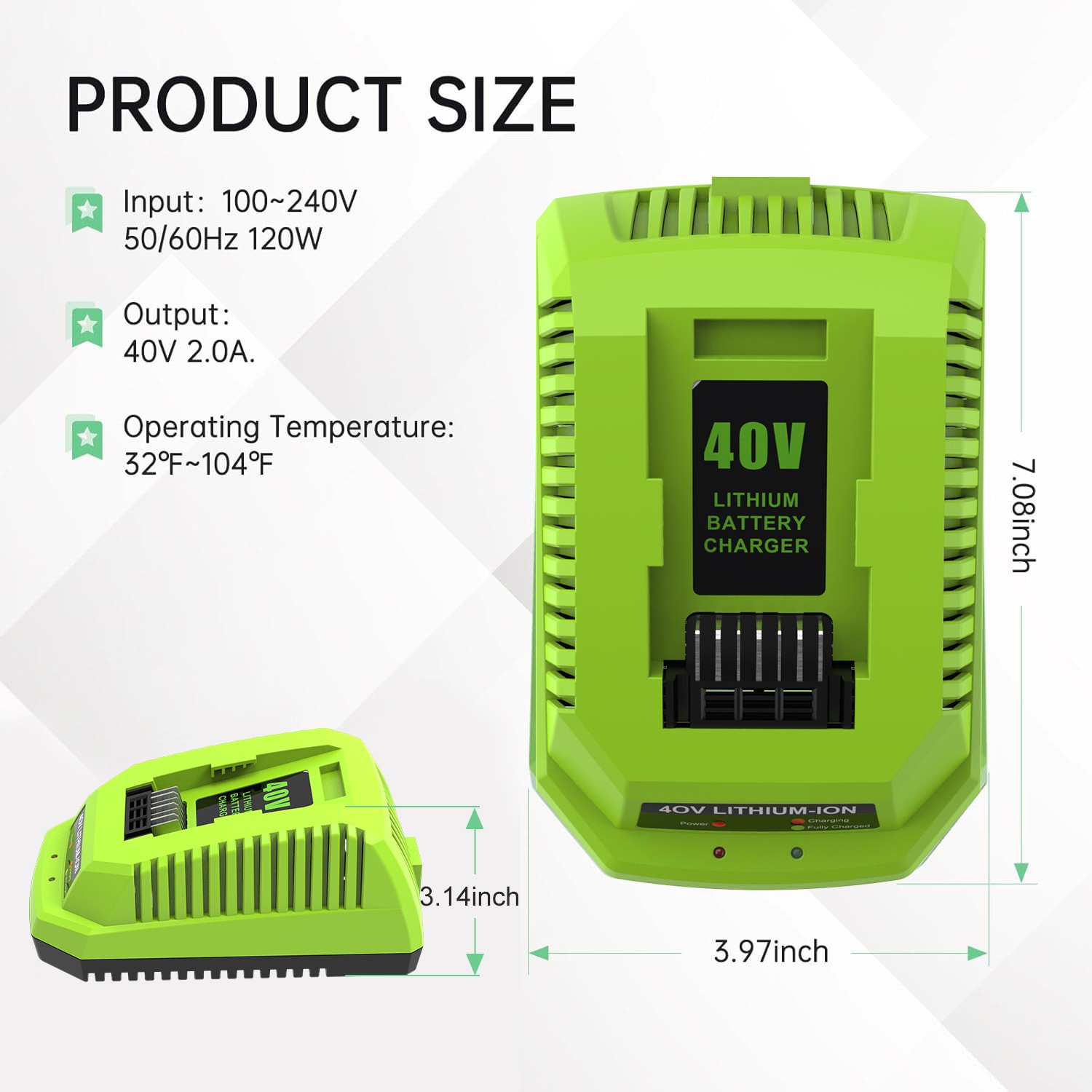 40V Lithium Ion Battery Fast Charger for Greenworks G-MAX 40volt 29462 29472