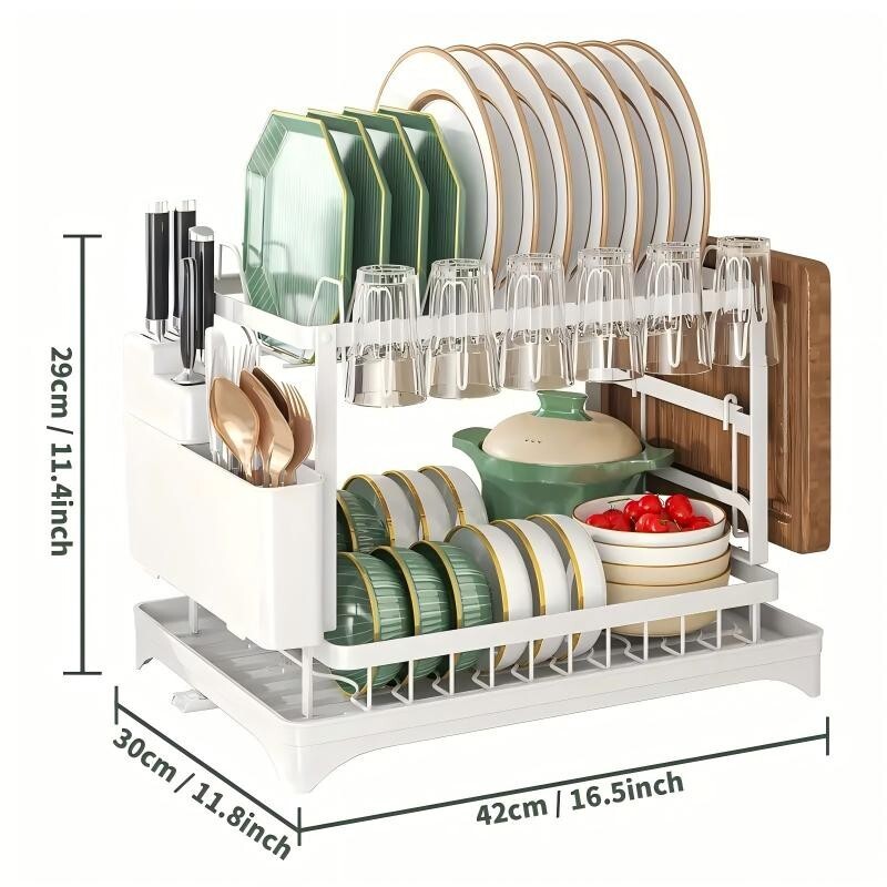 2-Tier Over Sink Dish Drying Rack Stainless Steel Kitchen Shelf Cutlery Drainer